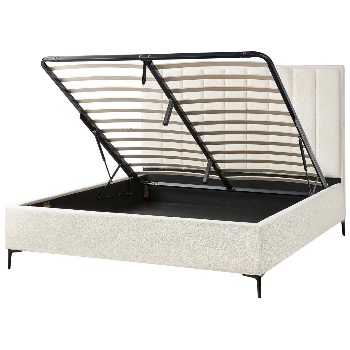 BETT mit Stauraum 180/200 cm Cremeweiß Sezanne - Schwarz/Weiß, Textil (180/200cm) - Beliani