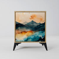 SIDEBOARD OMINOUS MOUNTAINS, Eichefarben, 57,5x42x70,5 cm, Schwarze Metall-Sternfüße - Eichefarben/Multicolor, Holzwerkstoff/Metall (57.5/70.5/42cm) - SpaceRebels