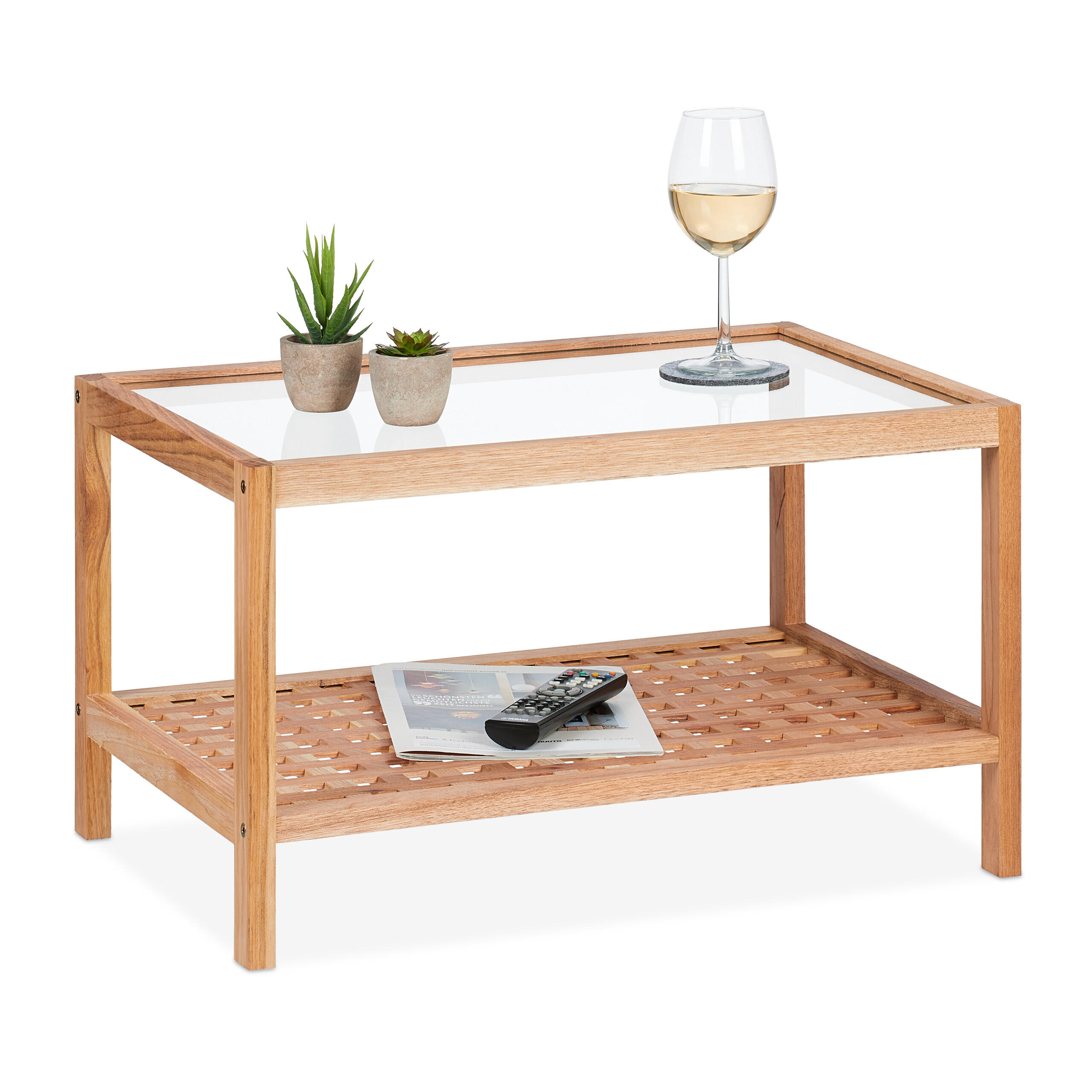 MASUTA Natural Transparent lemn de nuc 2 rafturi