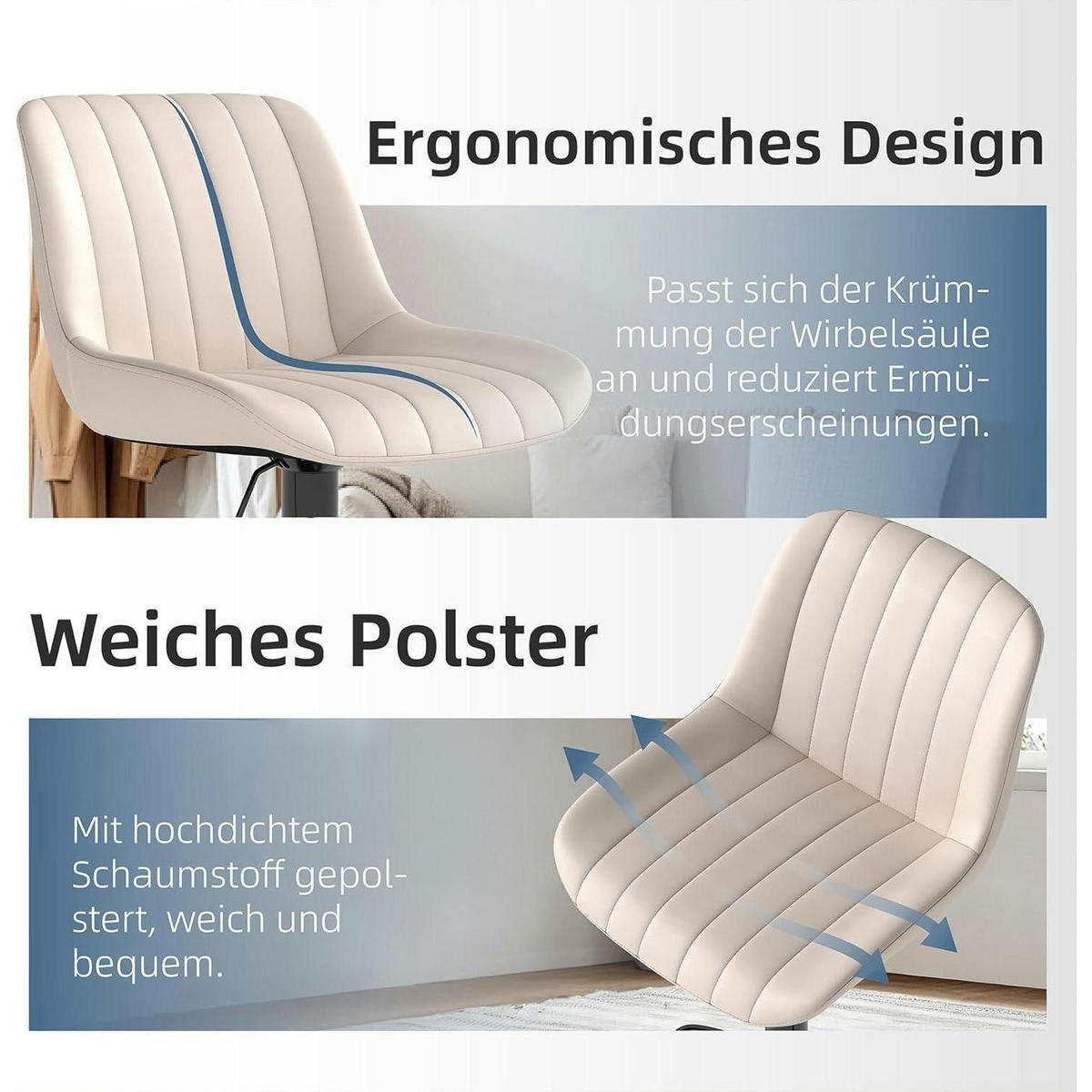 BARHOCKER 3er Set Beige mit Lehne und Höhenverstellung - Beige, Kunststoff (46/109/37cm)