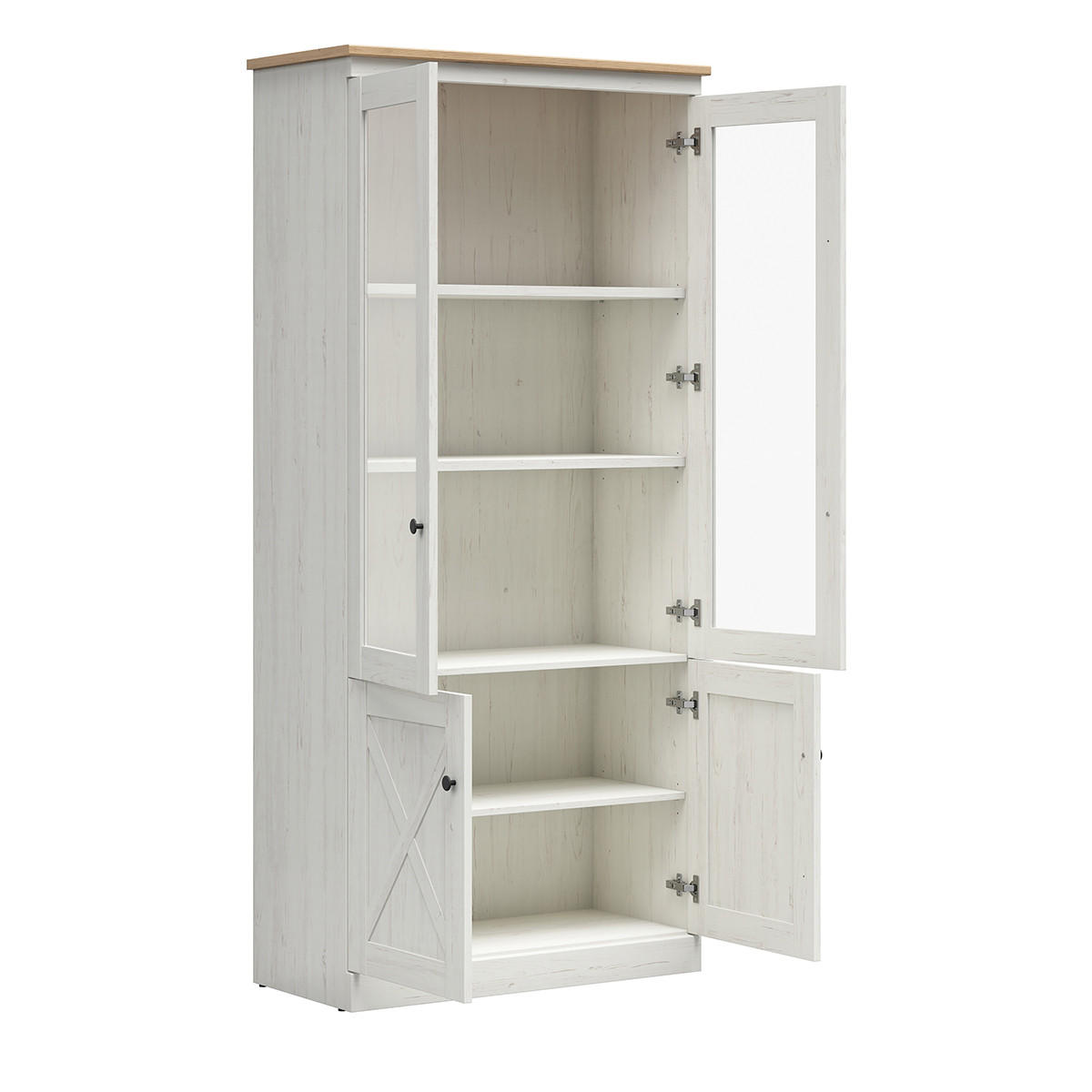 VITRÍNA Victoria Bílá a dřevo - bílá, kompozitní dřevo (93/200/43cm) - Petits-meubles