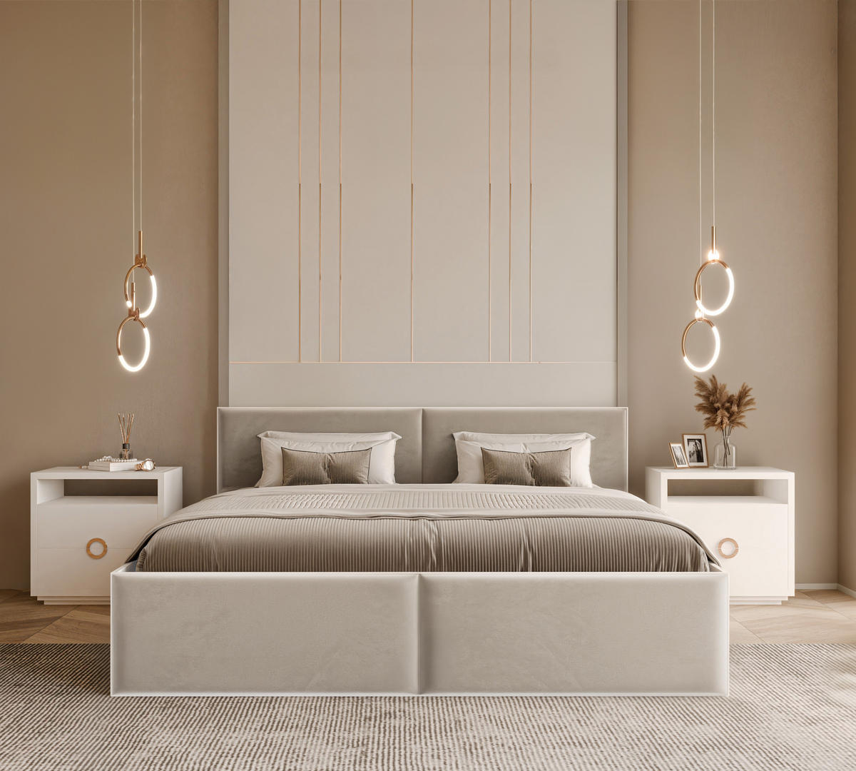 POLSTERBETT ATHERIS 120/200 cm Bettkasten, ohne Matratze, Hellbeige - Sandfarben, Holz/Holzwerkstoff (120/200cm) - Idohome