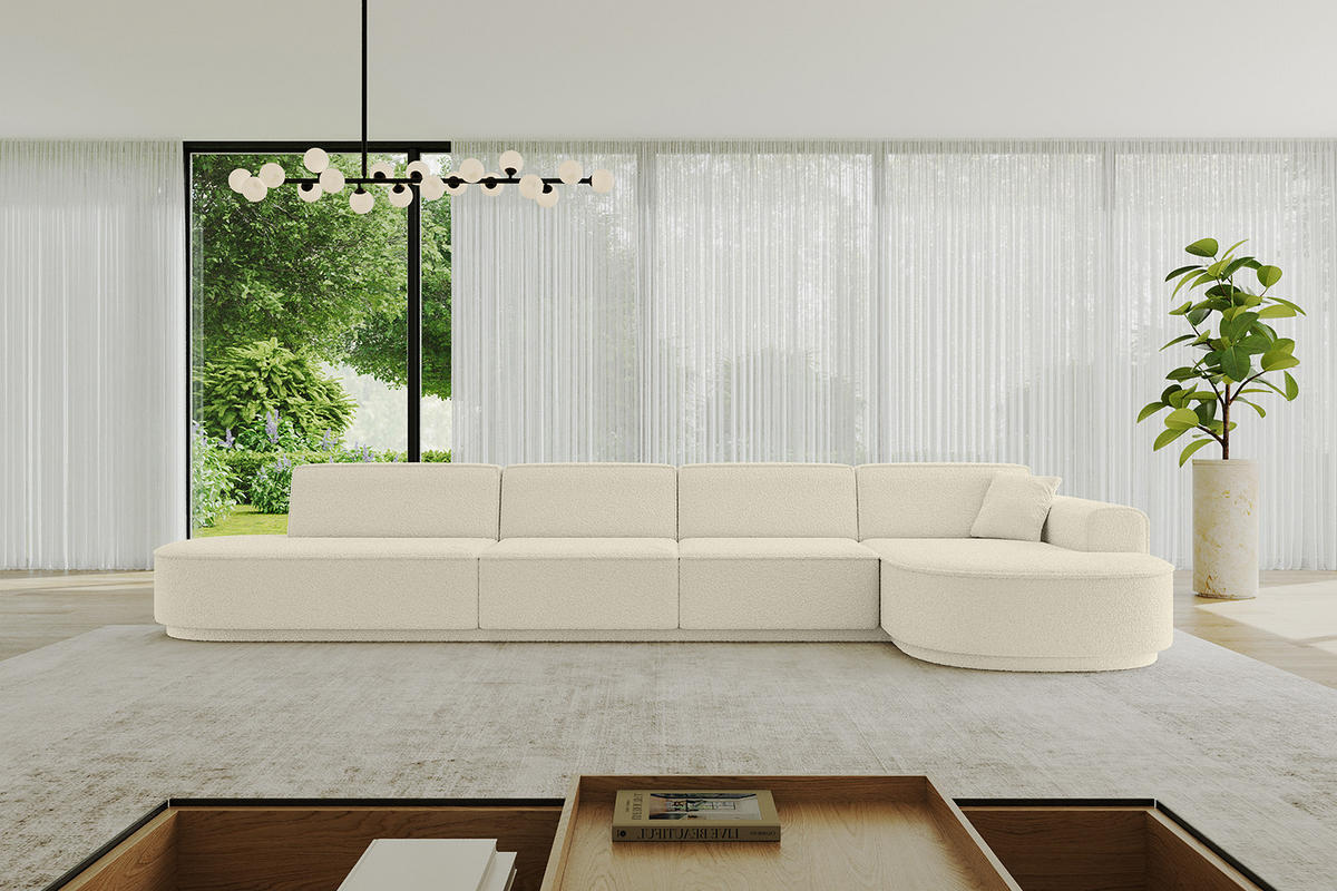 ECKSOFA Ottomane Rechts MARI-L3 - 402x163x81 cm Beige Bouclé - Beige/Schwarz, Holzwerkstoff/Kunststoff (402/163cm) - ALTDECOR