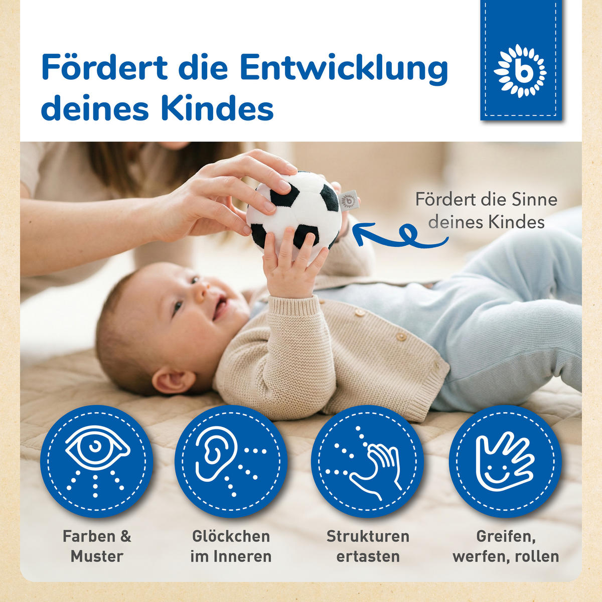 SOFTBALL Fußball mit Rassel Ø 10 cm Stoffball Baby mit Rassel weicher Plüschball kleiner Greifball Baby Sp - Weiß, Textil (10/10cm) - Bieco Spielwaren