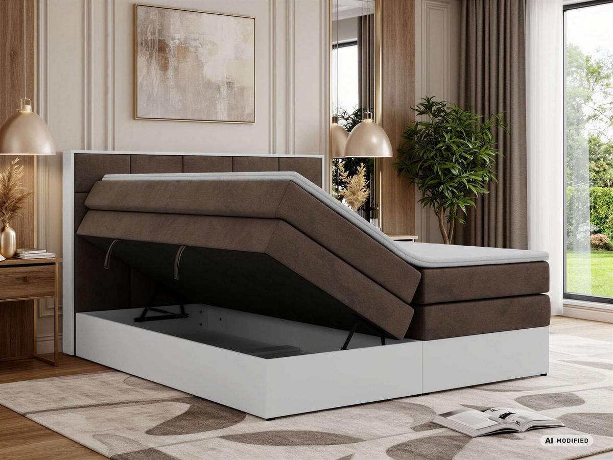 BOXSPRINGBETT ALVIT KING 200/200 - Braun Velvet - Topper Visco - H3 - Schwarz/Braun, Kunststoff/Textil (200/200cm) - MKS