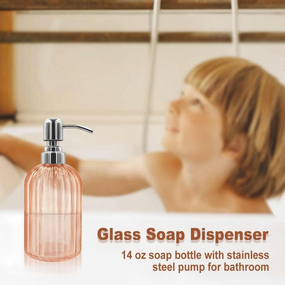 SEIFENSPENDER Glas Bernstein mit Edelstahlpumpe - Rosa, Glas (6.6/18.5/6.6cm)