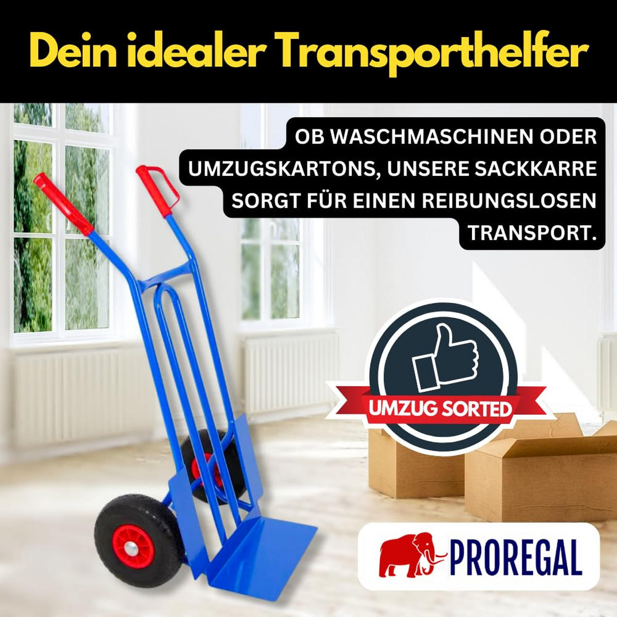 SACKKARRE Rhino XL Schaufel 104x60x50cm Traglast 250kg Pannensichere Räder Blau - Blau, Metall (50/60/104cm) - PROREGAL