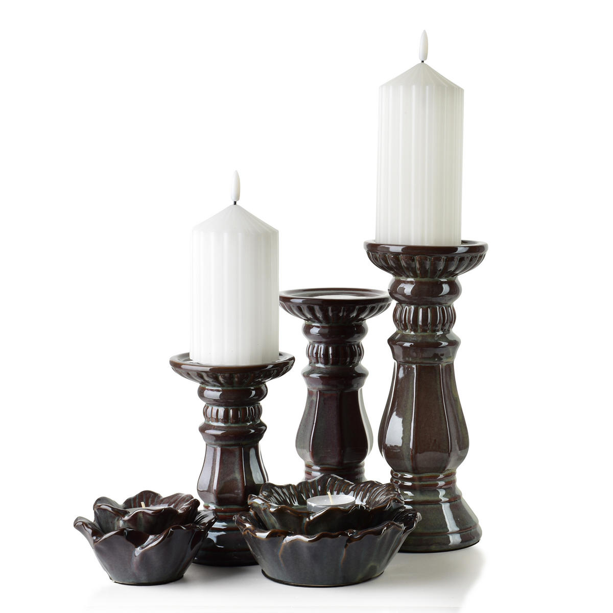 KERZENHALTER Yarine grau 10/10/20.5 cm Keramik - Bronzefarben, Kunststoff (10/20.5/10cm) - Mondex