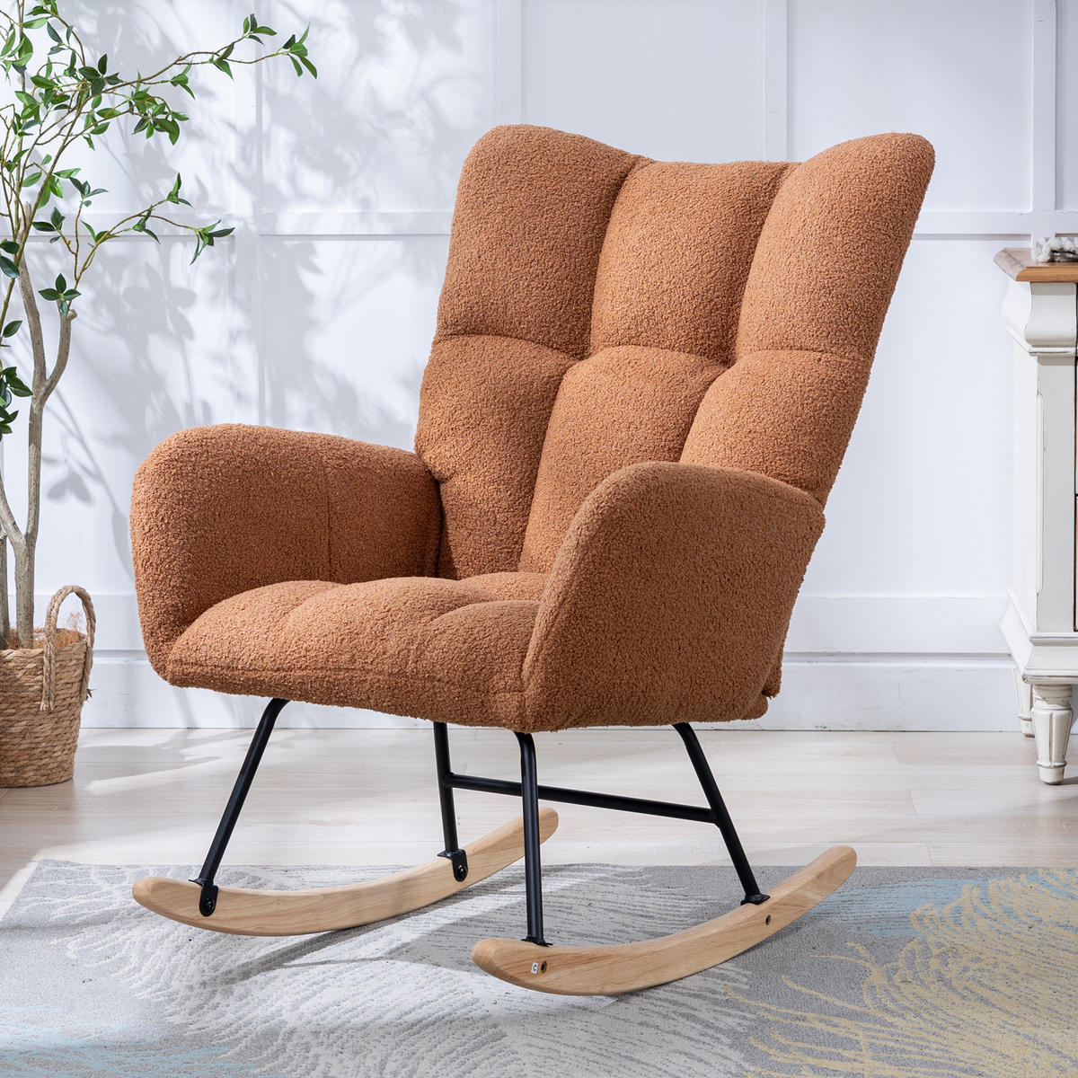 SCHAUKELSTUHL mit Seitentasche und hoher Rückenlehne, Teddy, Braun - Braun, Textil (65/90/77cm) - Kaket