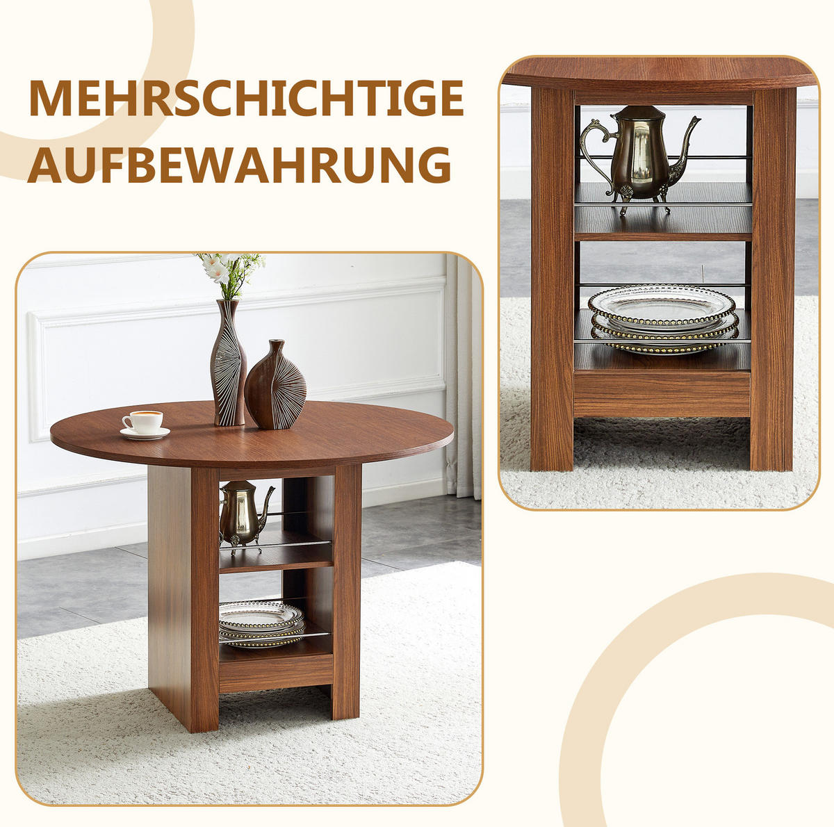 ESSTISCH 100/76 cm Walnuss aus MDF mit offenen Stauraumfächern - Walnussfarben, Holzwerkstoff (100/100/76cm) - OKMYHOME