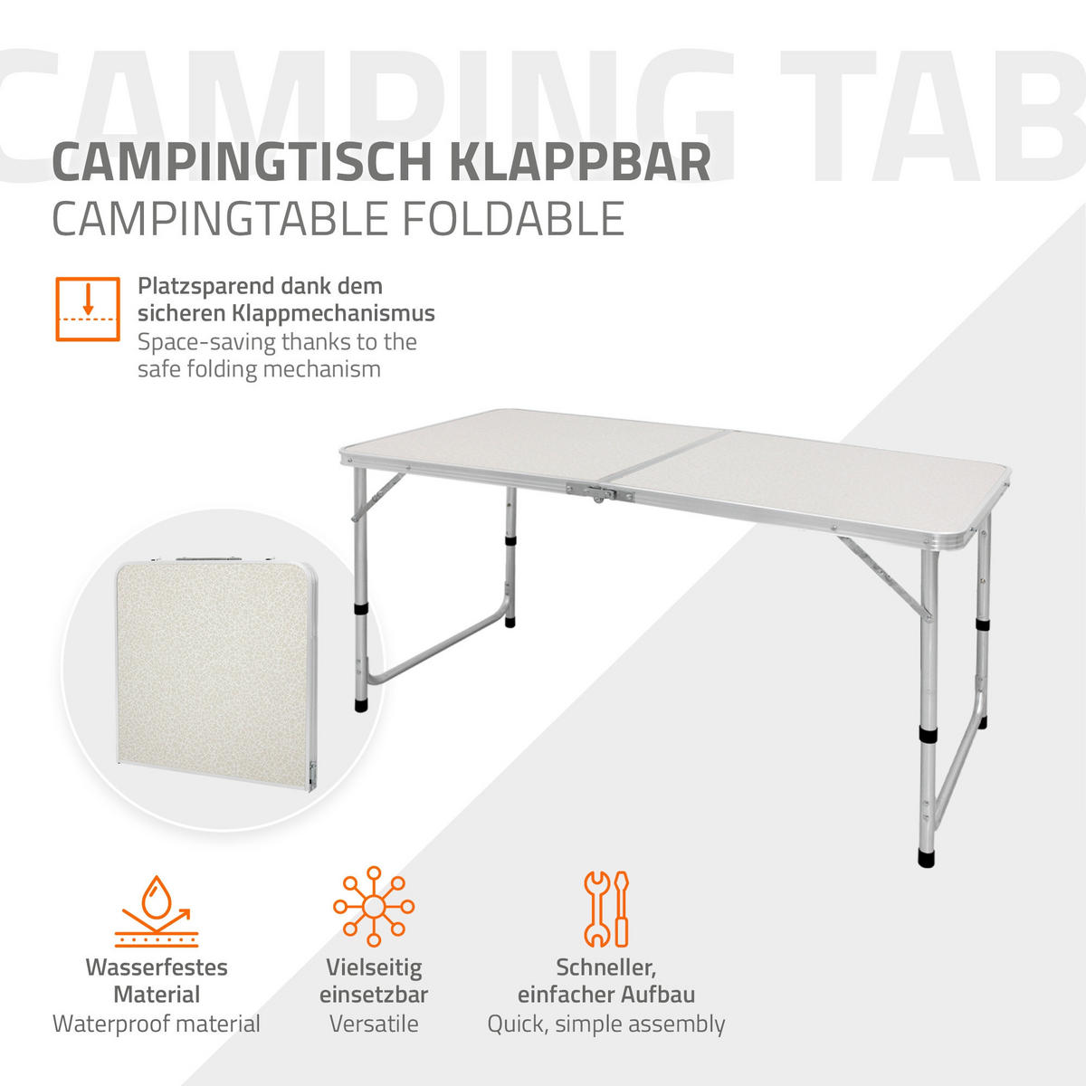 CAMPINGTISCH - Creme, Holzwerkstoff (120/60/70cm) - ECD-Germany