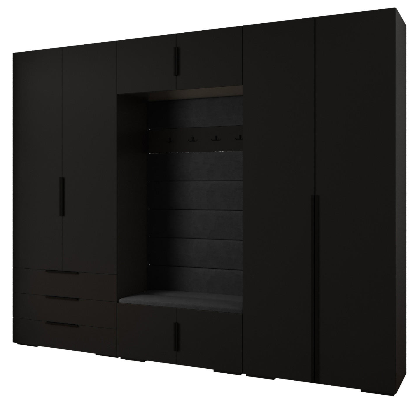 Abiks Möbel Garderoben-Set Schwarz, Schwarz, Schwarz 300x236.7x47 cm