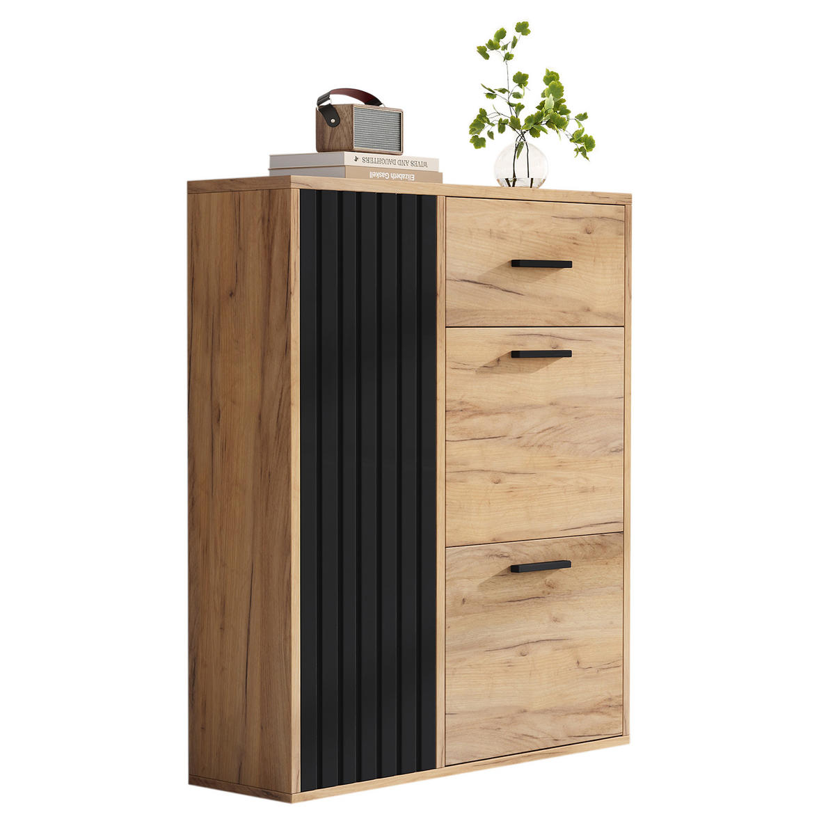 SCHUHSCHRANK Schwarz-Natur 80/24/95,5 cm - Naturfarben, Holzwerkstoff (80/95.5/24cm) - PANGIVO