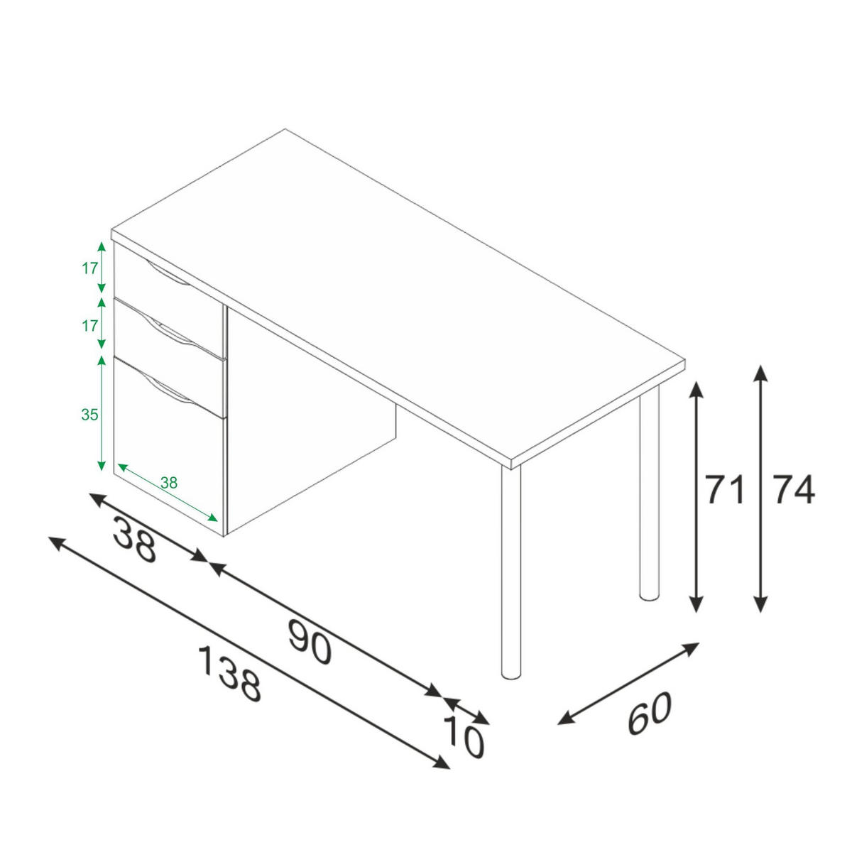 SCHREIBTISCH Weiß 60/138/74 cm - Weiß, Holzwerkstoff (60/138/74cm) - DMORA