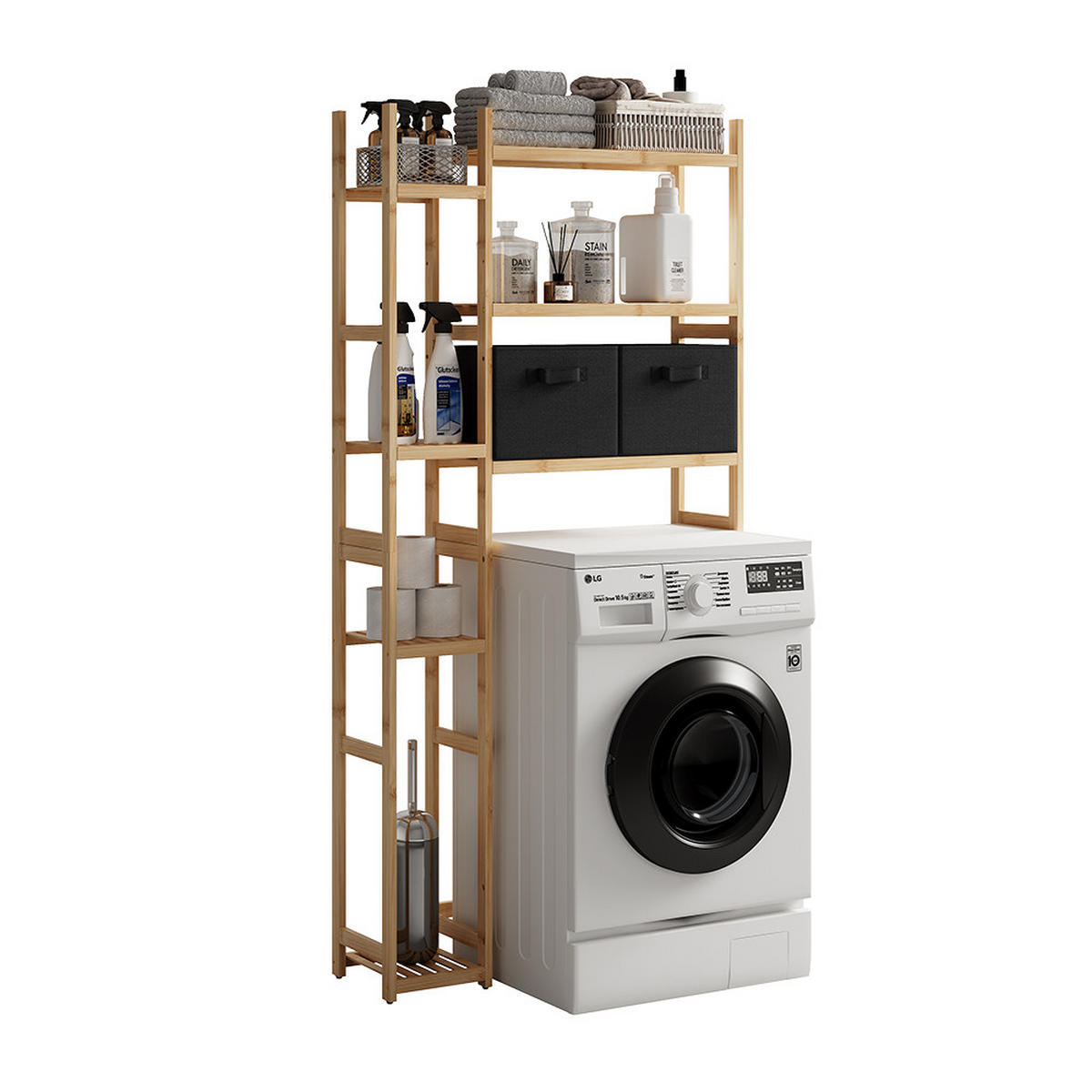 WASCHMASCHINENSCHRANK Bilbao Bambus 78.5 x 163 cm mit 2 Vliesschubladen - Grün, Holzwerkstoff (78.5/163/23.5cm) - Vicco