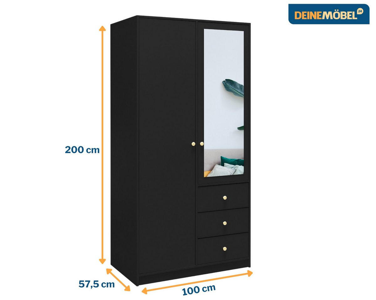 DREHTÜRENSCHRANK SEATTLE 100/200/58 cm in Schwarz - Schwarz, Holzwerkstoff (100/200/58cm) - Deine Möbel 24