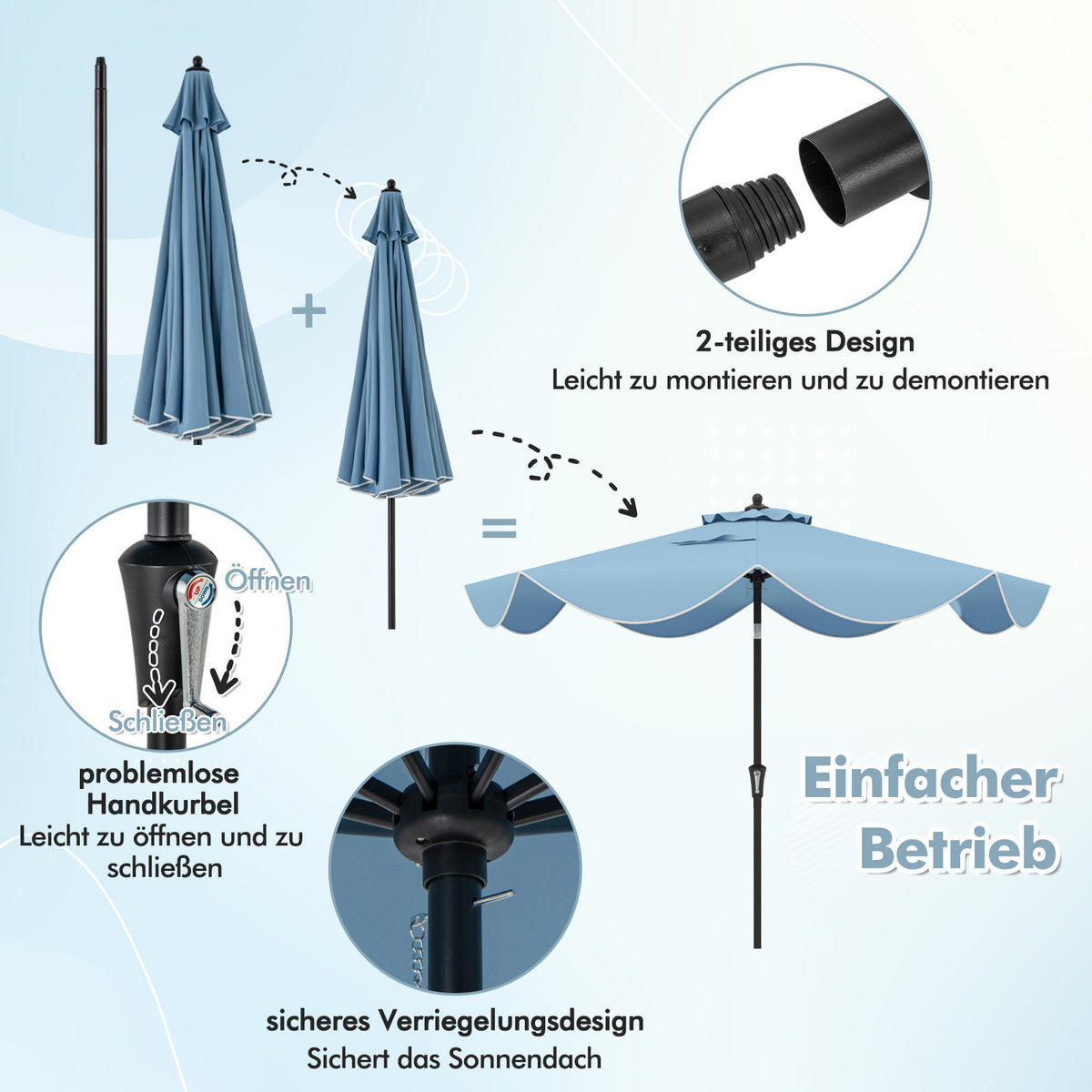 TERRASSENSCHIRM Marineblau - Hellblau, Kunststoff (280/280cm) - COSTWAY