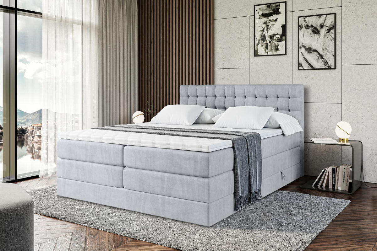 BOXSPRINGBETT VIONE KING - 140 x 200 - H3/H4 - Hellgrau - Hellgrau, Holzwerkstoff (140/200cm) - ALTDECOR