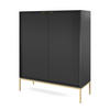 SIDEBOARD Eternas 2T Schwarz 104/125/39 cm – goldene Füße, mit geriffelten Fronten - Goldfarben/Schwarz, Holzwerkstoff (104/125/39cm) - AX Living
