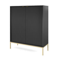 SIDEBOARD Eternas 2T Schwarz 104/125/39 cm – goldene Füße, mit geriffelten Fronten - Goldfarben/Schwarz, Holzwerkstoff (104/125/39cm) - AX Living