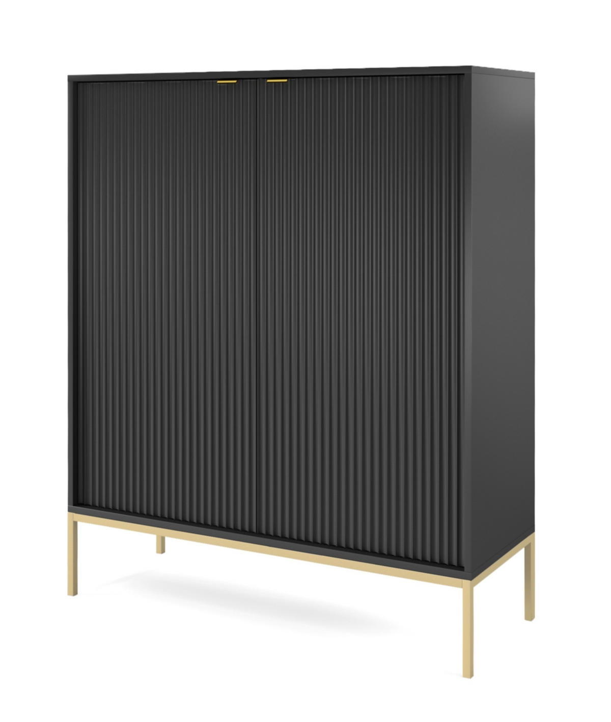 SIDEBOARD Eternas 2T Schwarz 104/125/39 cm – goldene Füße, mit geriffelten Fronten - Goldfarben/Schwarz, Holzwerkstoff (104/125/39cm) - AX Living