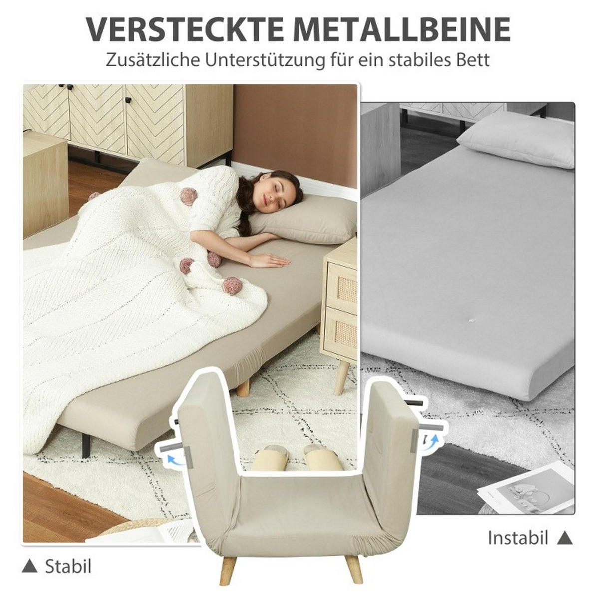SCHLAFSOFA Polyester Samtoptik mit 6-fach verstellbarer Rückenlehne 130/78/79 cm Beige - Beige, Textil (78/79/130cm) - Redom