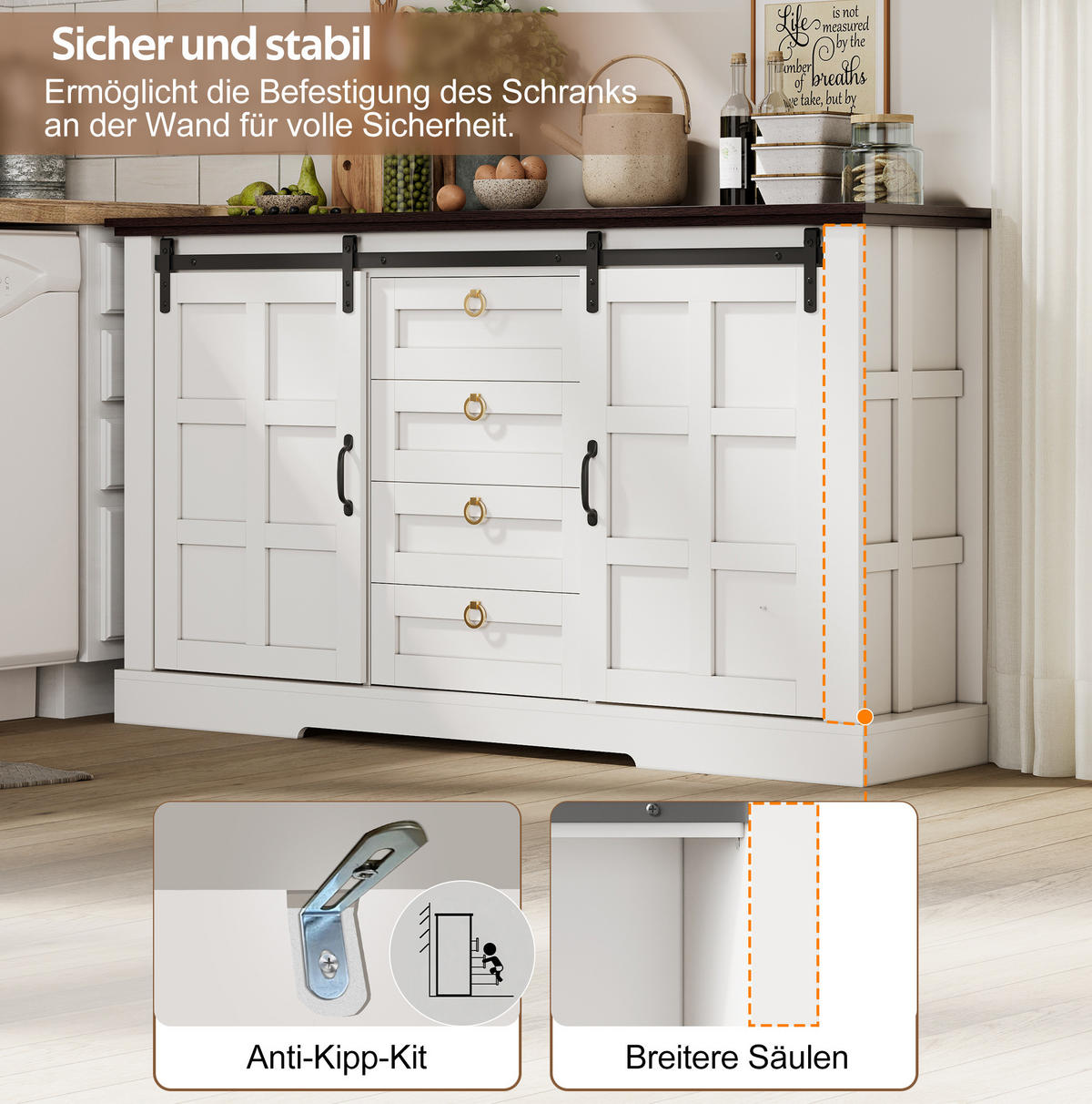 SIDEBOARD 150/40/85 cm Weiß aus MDF mit Schiebetüren - Weiß, Holzwerkstoff (150/85/40cm) - OKWISH