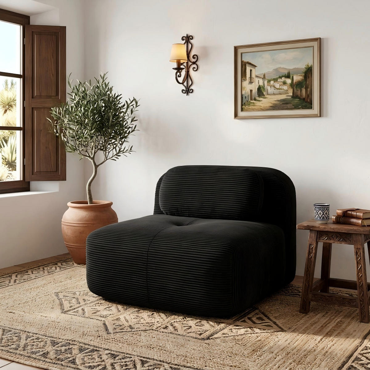 SOFAMODUL in cordstoff schwarz ohne armlehnen & modular - Schwarz, Textil (103/75/90cm) - Urban Meuble
