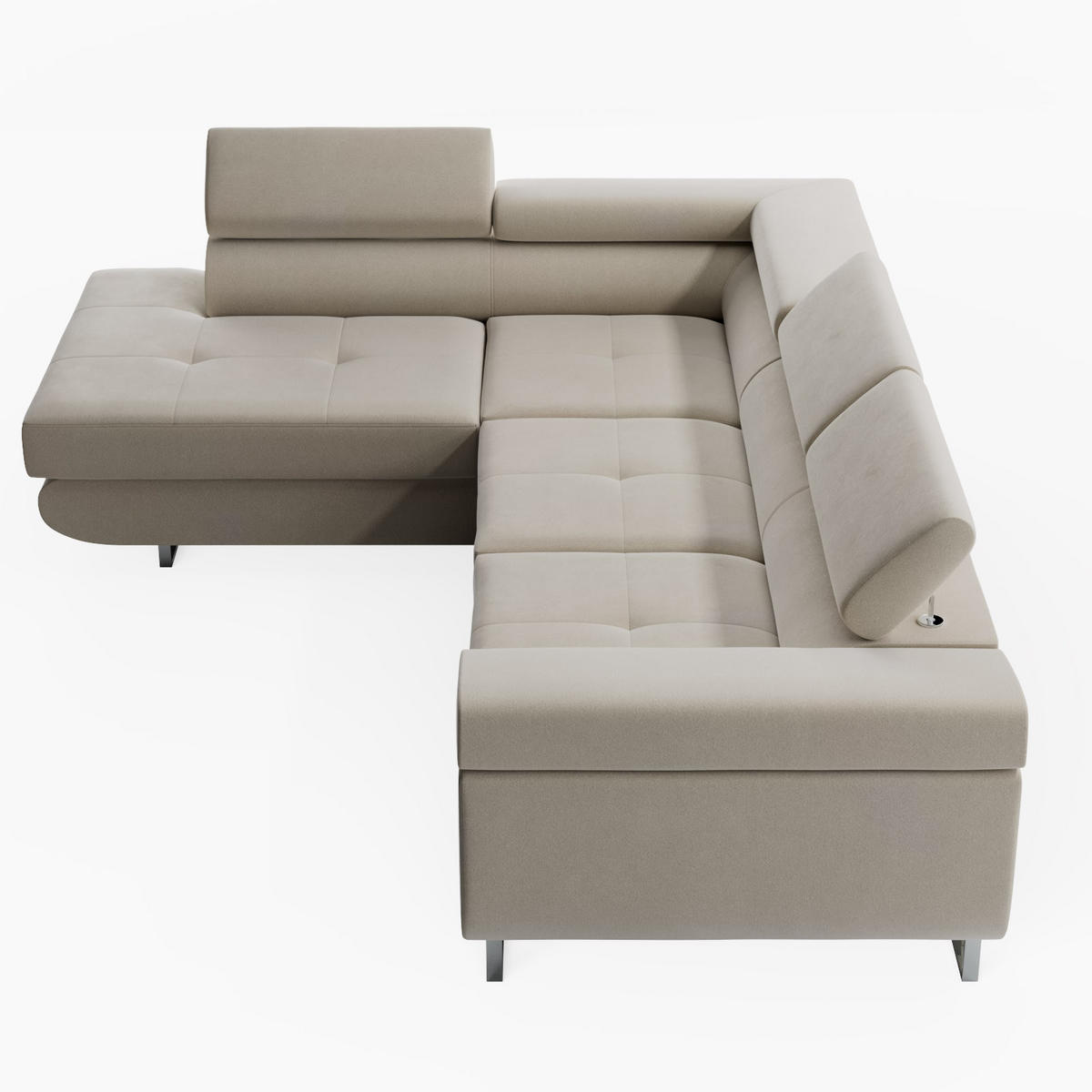 ECKSOFA VEMO EDGE Links Hellgrau Velour-Stoff mit Bettkasten und Schlaffunktion - Hellgrau, Textil (200/270cm) - Barchello