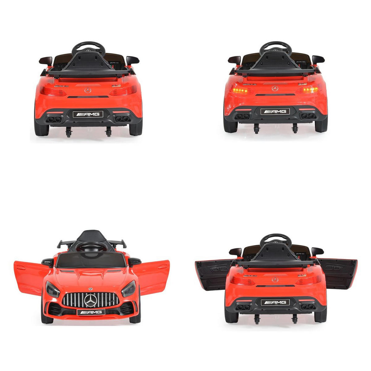 KINDER ELEKTROAUTO Mercedes AMG GTR rot EVA-Reifen, Fernbedienung, Musikeffekte, Türen, Vor- und Rückwärtsgang - Rot, Kunststoff (99/55/41cm) - Moni