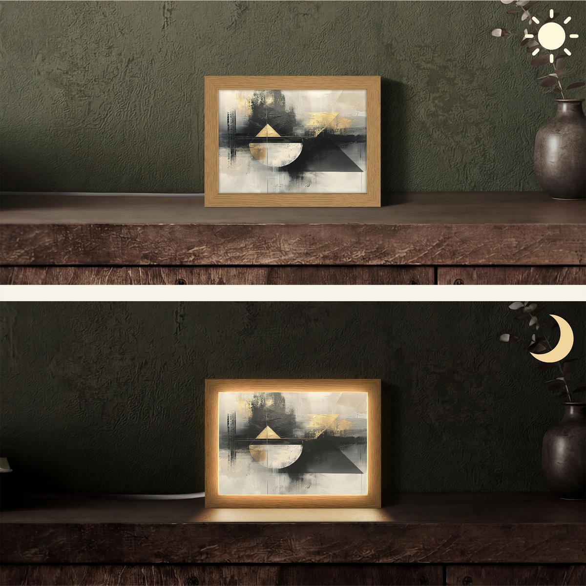 TISCHLEUCHTE Abstrakt - Schwarz - Farbe - Modern 20x15 cm - Birkefarben, Holzwerkstoff (8/20/15cm) - OnlyWow