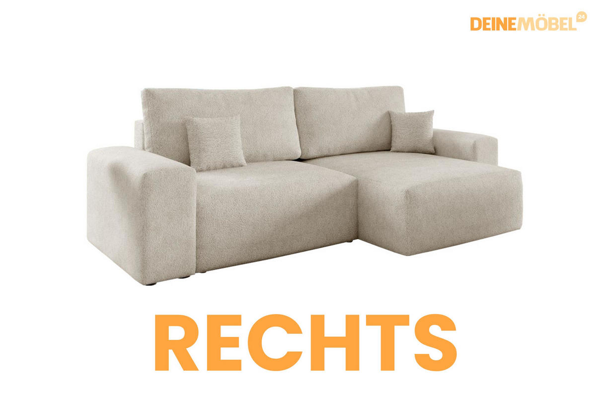 ECKSOFA MILKY 255/148 in Bouclé Creme rechts - Creme, Holz/Holzwerkstoff (255/148cm) - Deine Möbel 24