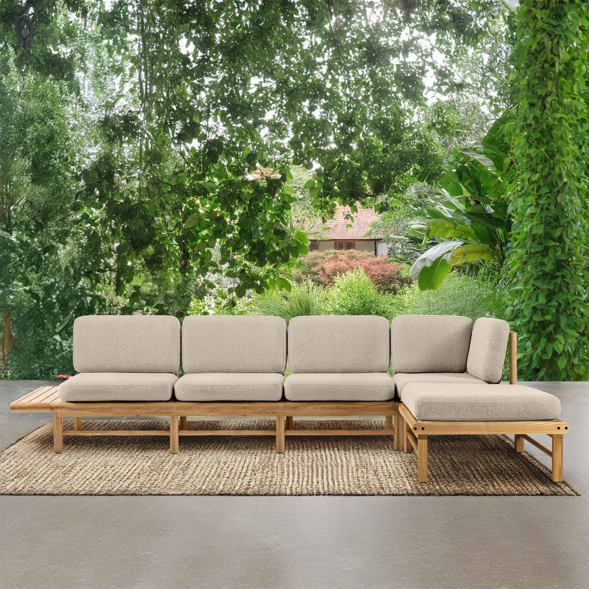 LOUNGESOFA ATREDA rechts - Creme, Holz/Textil (315/80/150cm) - KONSIMO®
