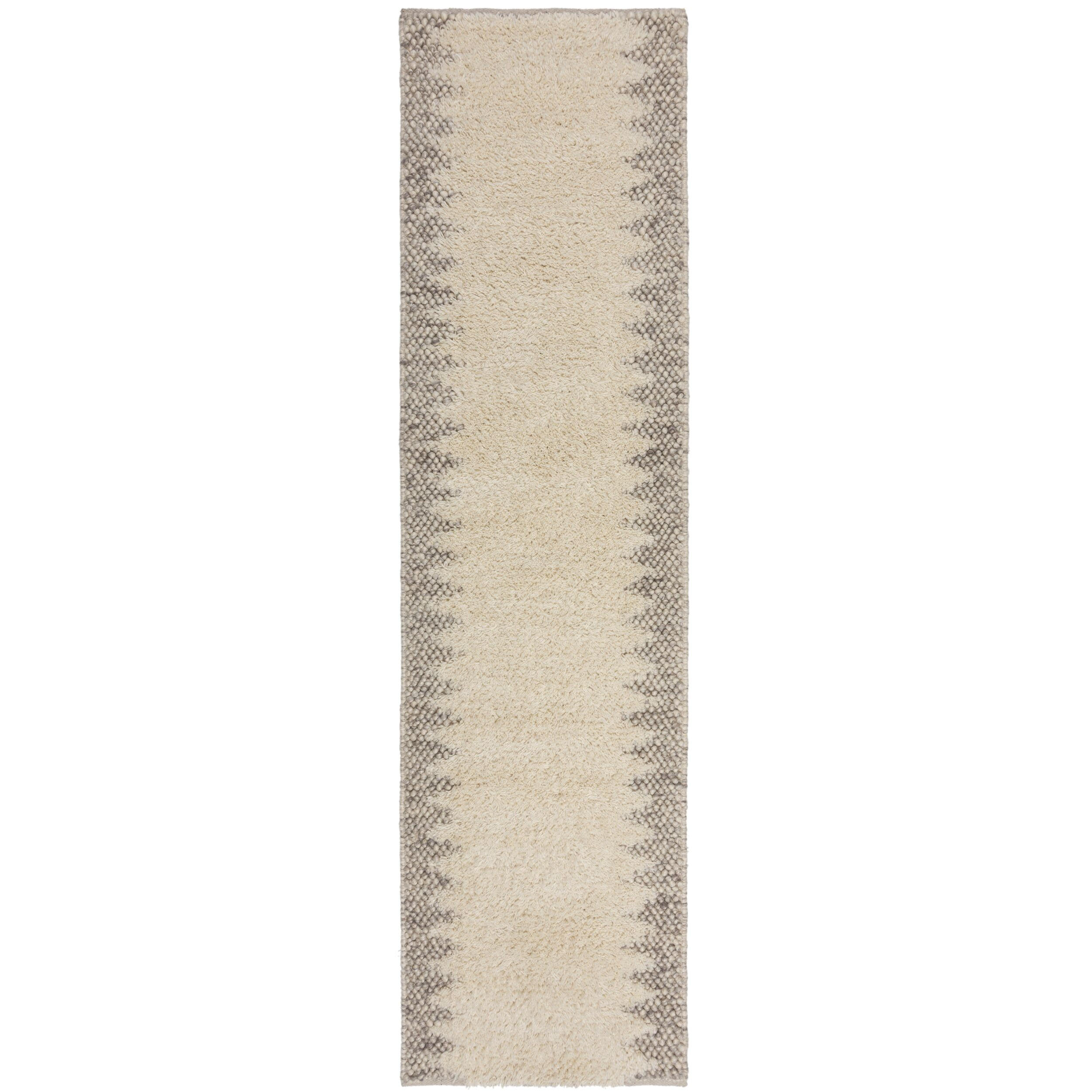 WOLLTEPPICH Handgewebt mit Noppeneffekt und geometrischem Bordürendesign pflegeleicht und strapazierfähig Beige Läufer 60x230 - Beige, Textil (60/230cm) - KADIMA DESIGN