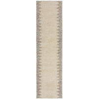 WOLLTEPPICH Handgewebt mit Noppeneffekt und geometrischem Bordürendesign pflegeleicht und strapazierfähig Beige Läufer 60x230 - Beige, Textil (60/230cm) - KADIMA DESIGN