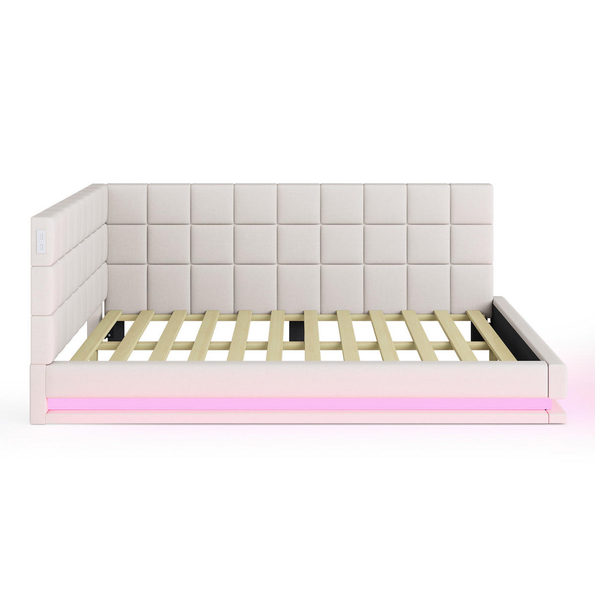 POLSTERBETT mit LED-Beleuchtung 140/200 cm mit USB und Lattenrost in Beige - Beige, Leder (140/200cm) - BEAOK