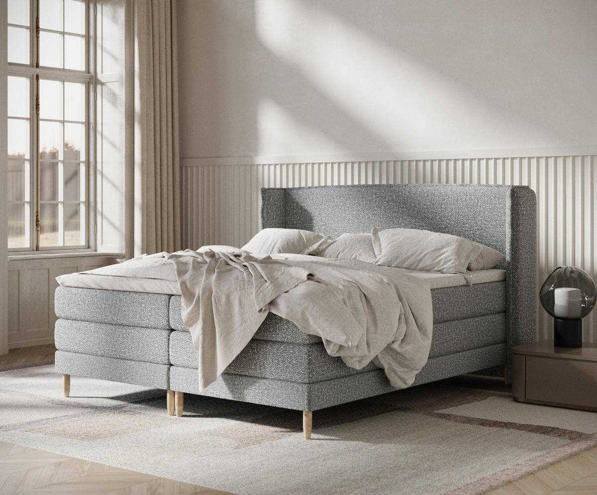 BOXSPRINGBETT Carizzo Grau 160/200 cm mit Matratze und Topper - Naturfarben/Grau, Holz/Holzwerkstoff (160/200cm) - Maison de Reve