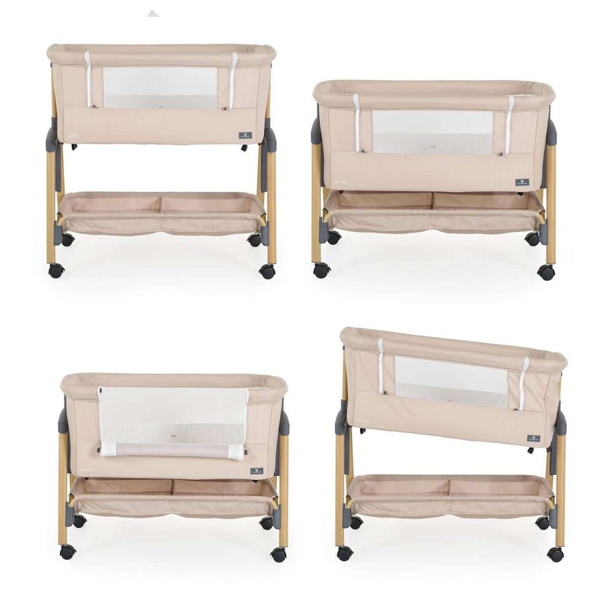 BEISTELLBETT Adoro beige 82 x 48 cm, 7 Höhenpositionen, Anti-Reflux, Moskitonetz, Matratze - Beige, Metall (48/82cm) - Cangaroo