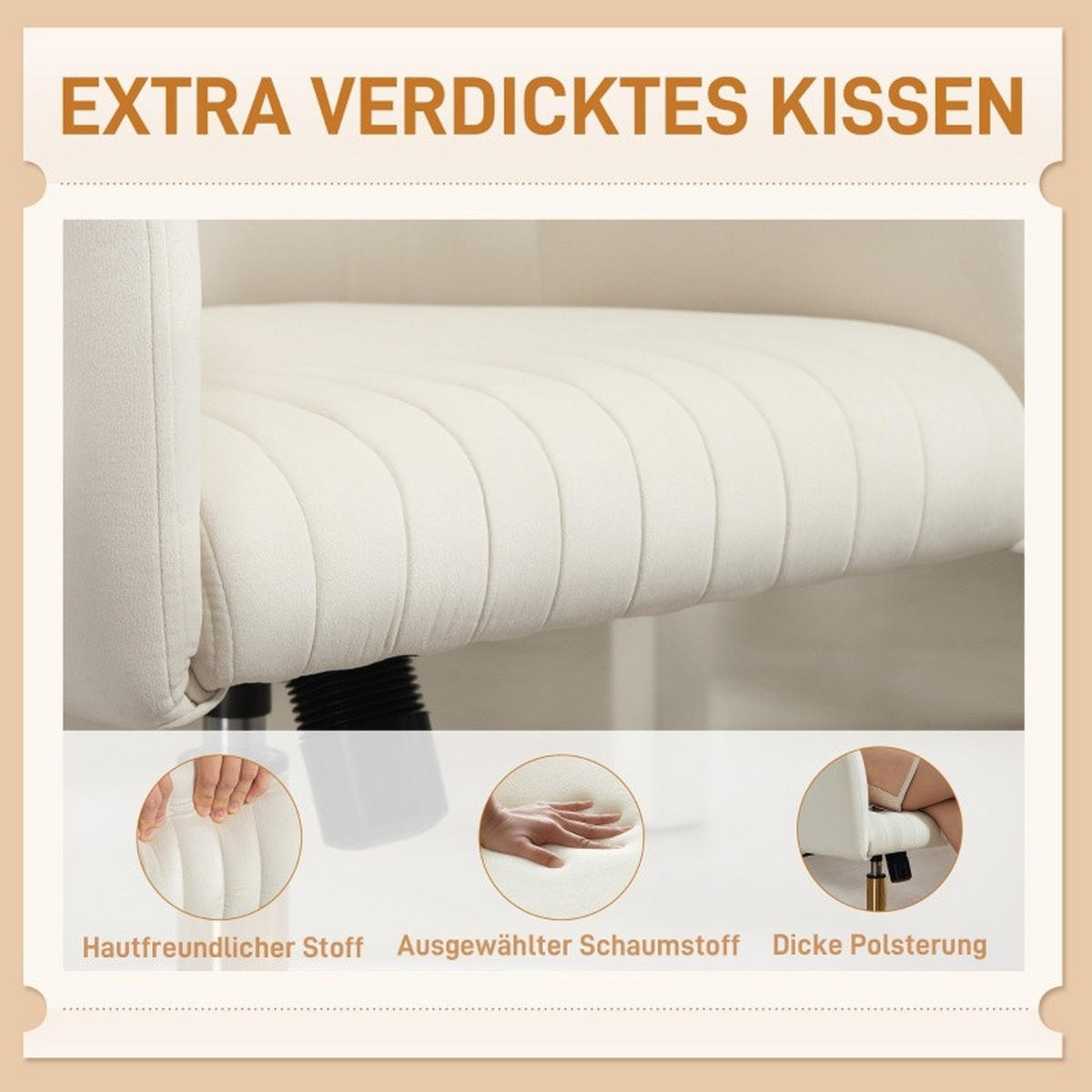 BÜROSTUHL in Cremeweiß 61x62x84 cm, höhenverstellbar, mit Wippfunktion und Rollen - Creme, Textil (62/84/61cm) - IVMEU