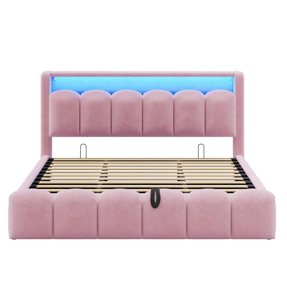 STAURAUMBETT 180/200 cm mit LED, USB-C und Hydraulik, DE-02093, in Rosa - Pink, Metall (180/200cm) - ComfortXL