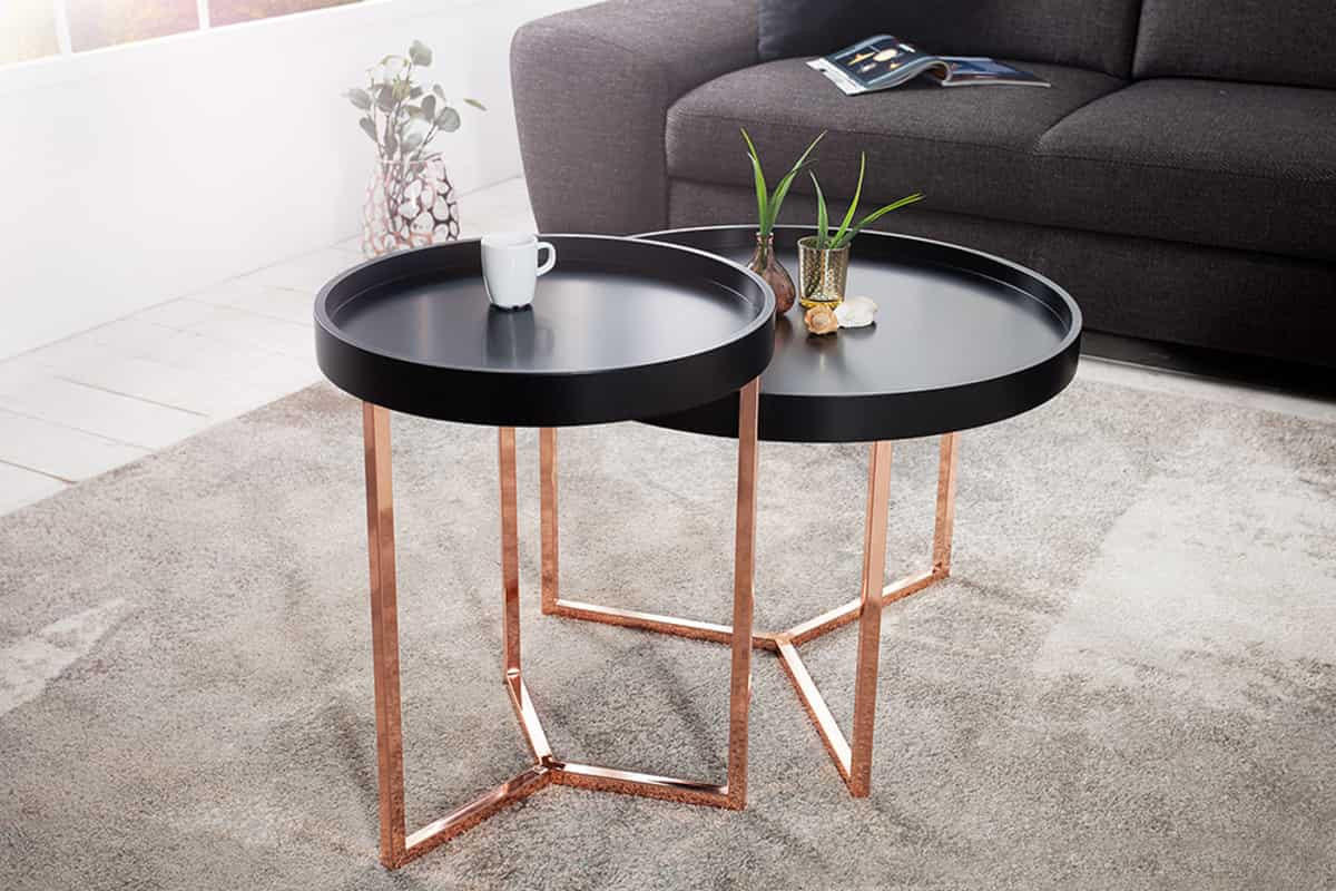 COUCHTISCH MODULAR Schichtholzplatte rund Schwarz 40cm - Schwarz, Holz/Metall (40/40/50cm) - riess-ambiente