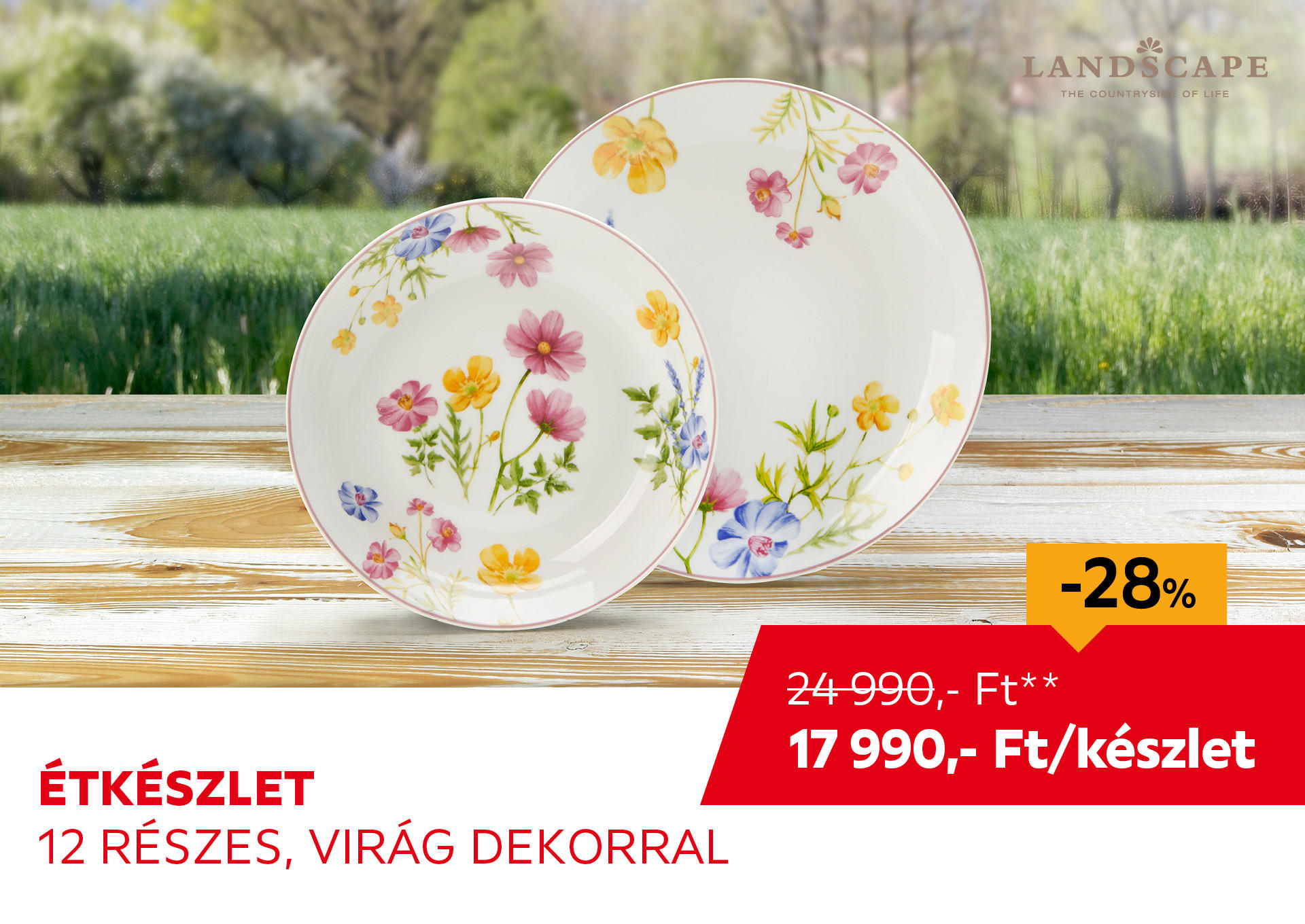 Étkészlet, 12 részes, virág dekorral Kiemelt termék 24990 Ft.- helyett 17990 Ft.-