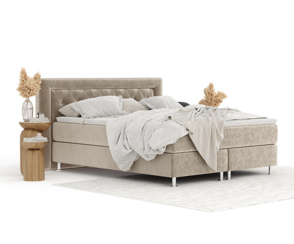 BOXSPRINGBETT Lavello Beige 140/200 cm mit Latex-Topper - Beige/Silberfarben, Holz/Holzwerkstoff (140/200cm) - Maison de Reve