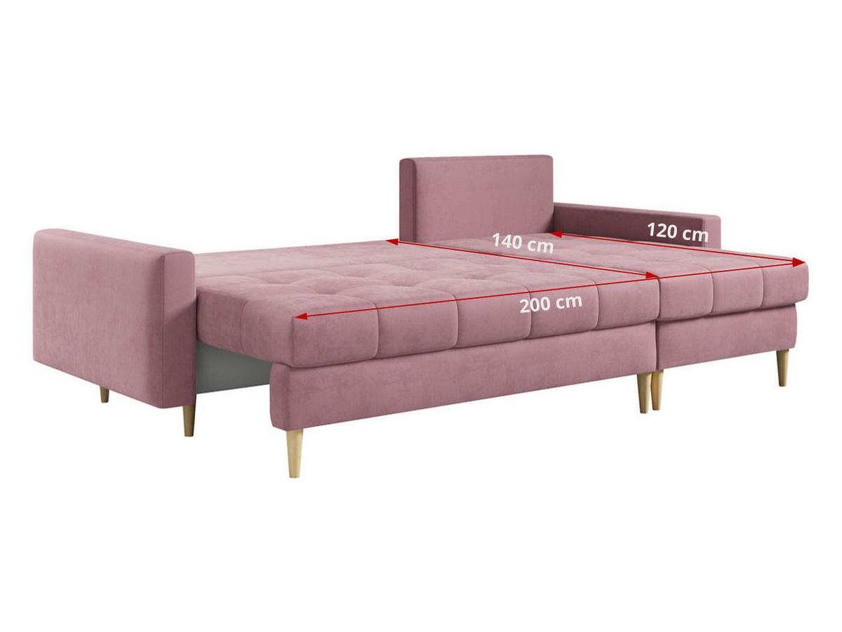ECKSOFA Astra Rosa Velvet - Rosa/Braun, Holz/Textil (220/140cm) - MKS