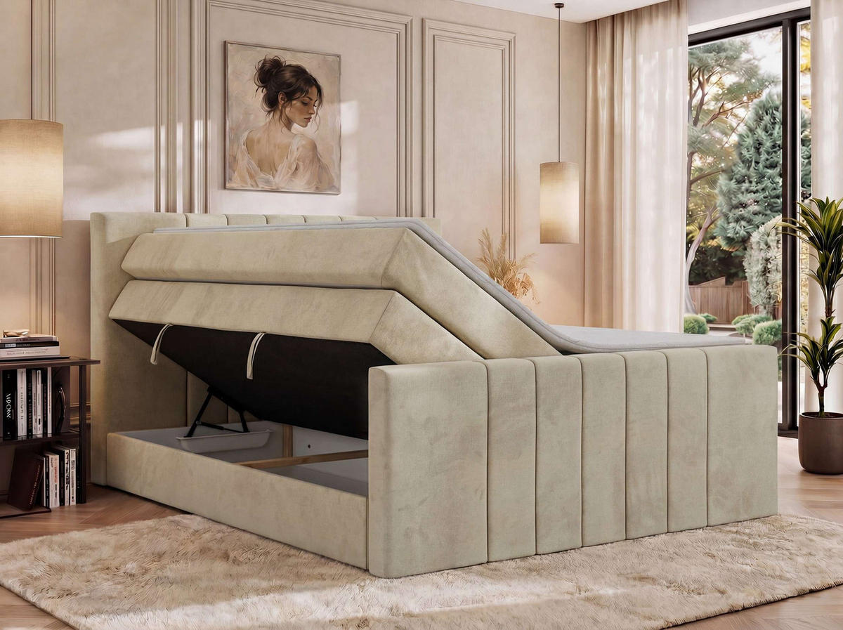 BOXSPRINGBETT INERO DUO KING 180/200 - Beige Velvet - Topper T25 - H3 - Beige/Schwarz, Kunststoff/Textil (180/200cm) - MKS