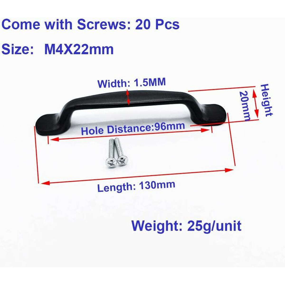 MÖBELGRIFF 20er-Set 96 mm - Schwarz, Metall (1.5/2/2.5cm)