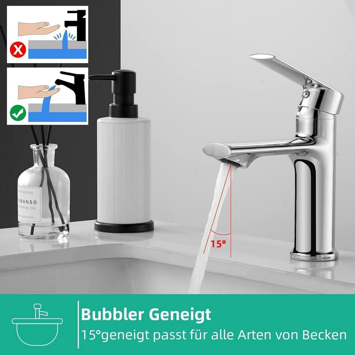 WASCHTISCHARMATUR Chrom Wassersparend - Silberfarben, Metall (1/2/1cm)