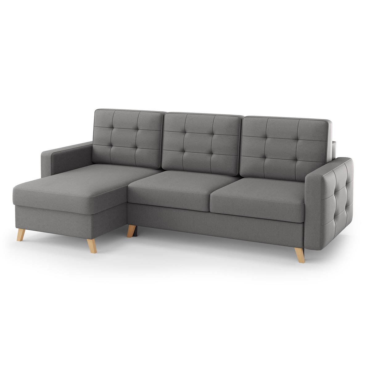 ECKSCHLAFSOFA Vinci mit universelle Ottomane, Grau - Buchefarben/Grau, Textil (236/151cm) - Beautysofa