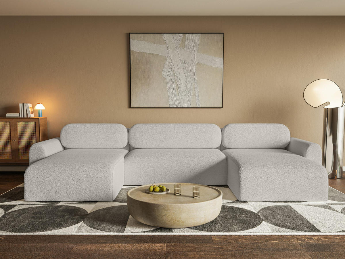 WOHNLANDSCHAFT Lome U mit Schlaffunktion, Silber - Grau, Textil (386/70/185cm) - Fedve