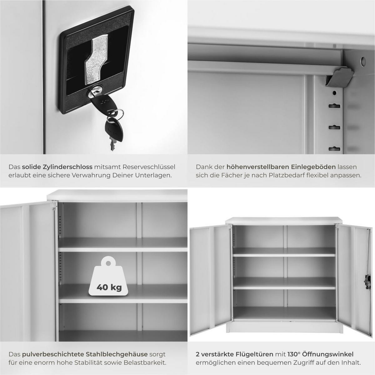 AKTENSCHRANK ,90 x 40 x 90 cm,grau - Grau, Metall (40/90/90cm) - tectake